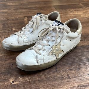 Golden Goose White and Gold Sneakers